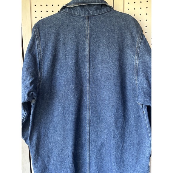 VTG Bacca Sportswear Denim Trench Long Jacket Beige Trim Button Size Large - Picture 9 of 10